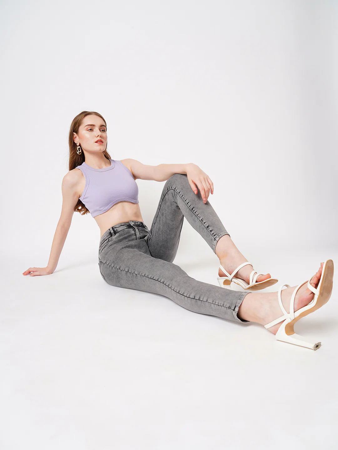 Women Grey High-Rise Skinny Jeans