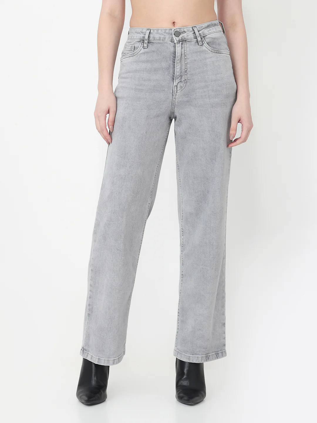 Women Grey High-Rise Wide Leg Jeans - Image 2