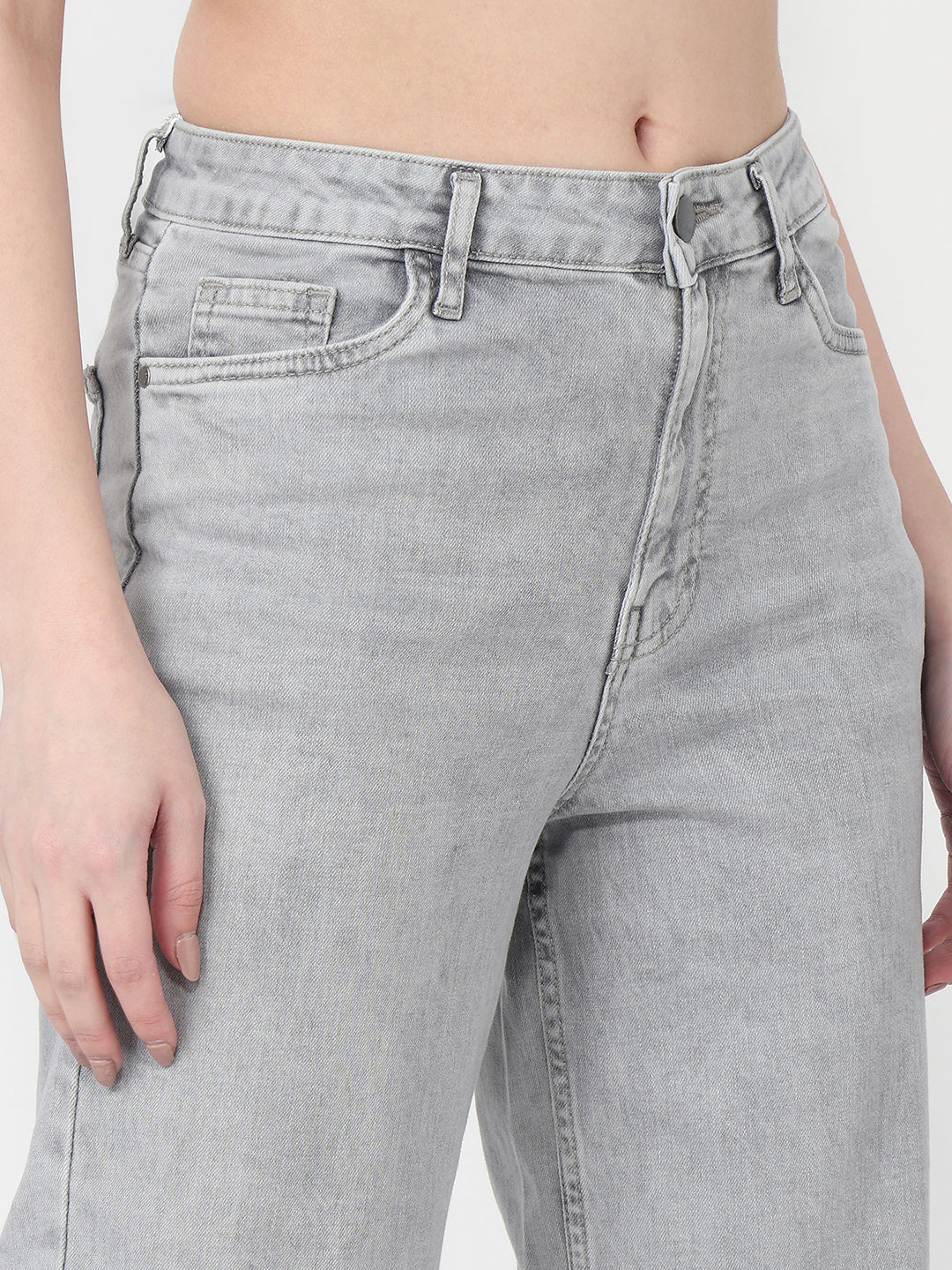 Women Grey High-Rise Wide Leg Jeans - Image 5