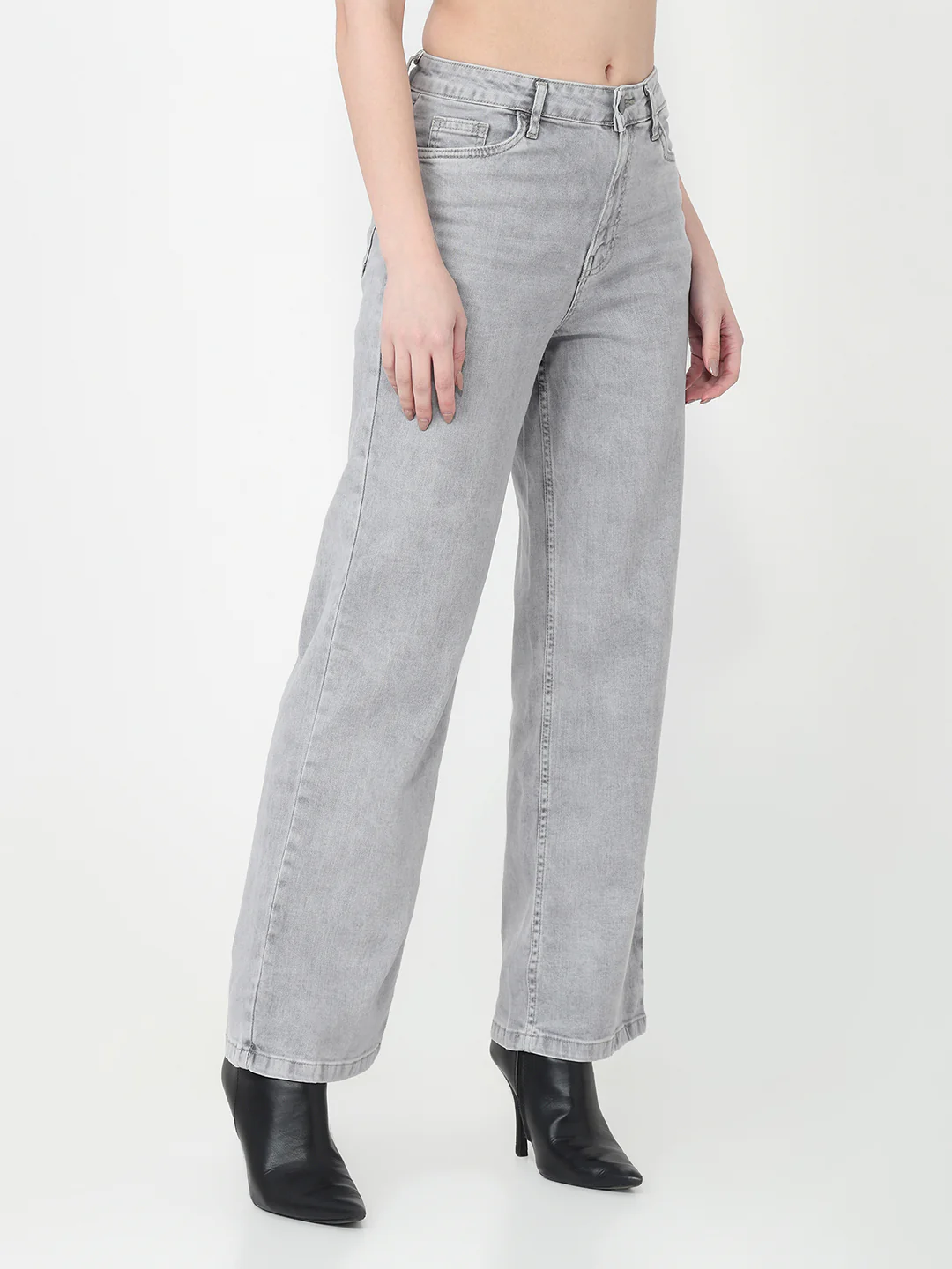 Women Grey High-Rise Wide Leg Jeans - Image 6
