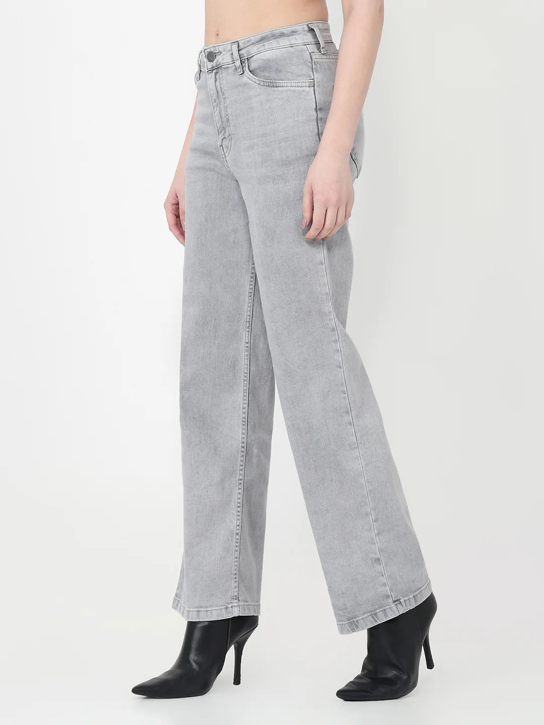 Women Grey High-Rise Wide Leg Jeans - Image 8
