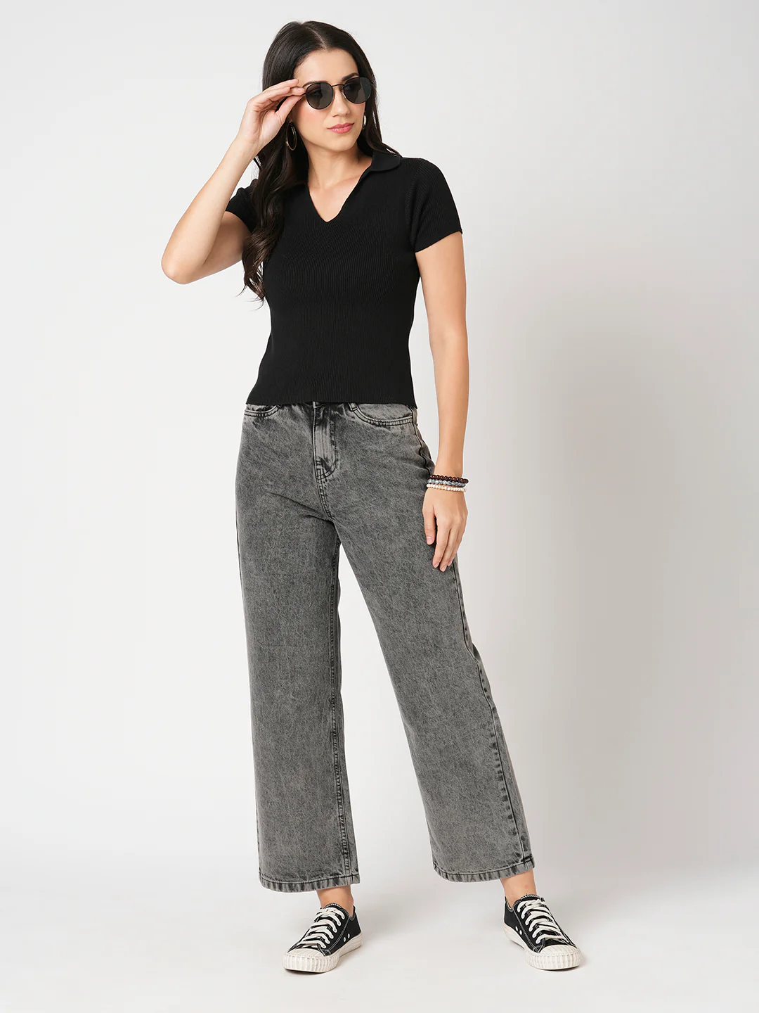 Women Grey High-Rise Wide Leg Jeans - Image 4