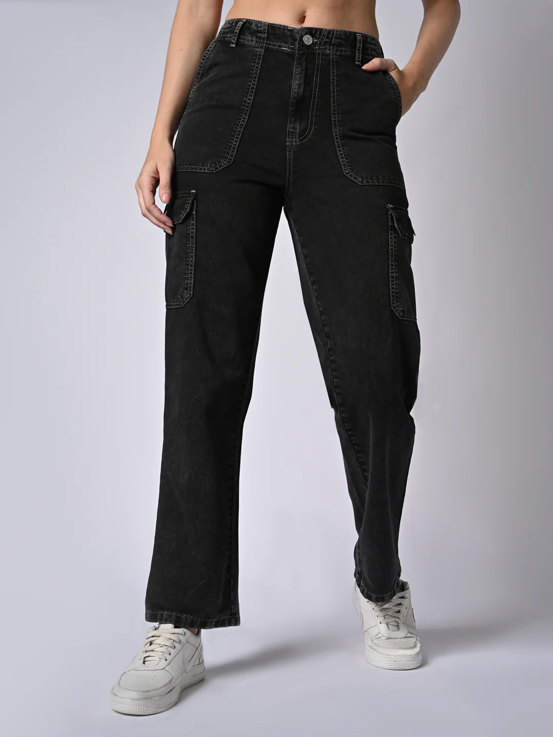 Women Grey Mid-Rise Cargo - Image 2