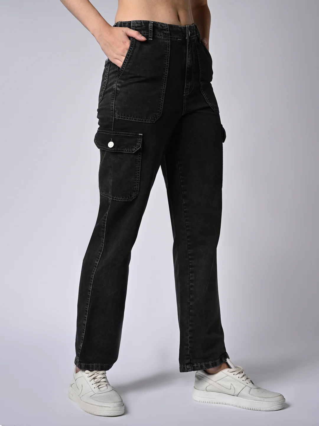 Women Grey Mid-Rise Cargo - Image 4