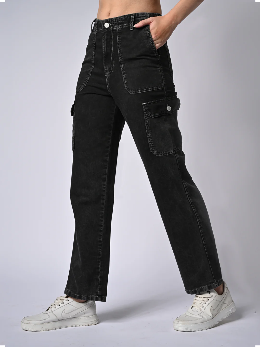 Women Grey Mid-Rise Cargo - Image 6