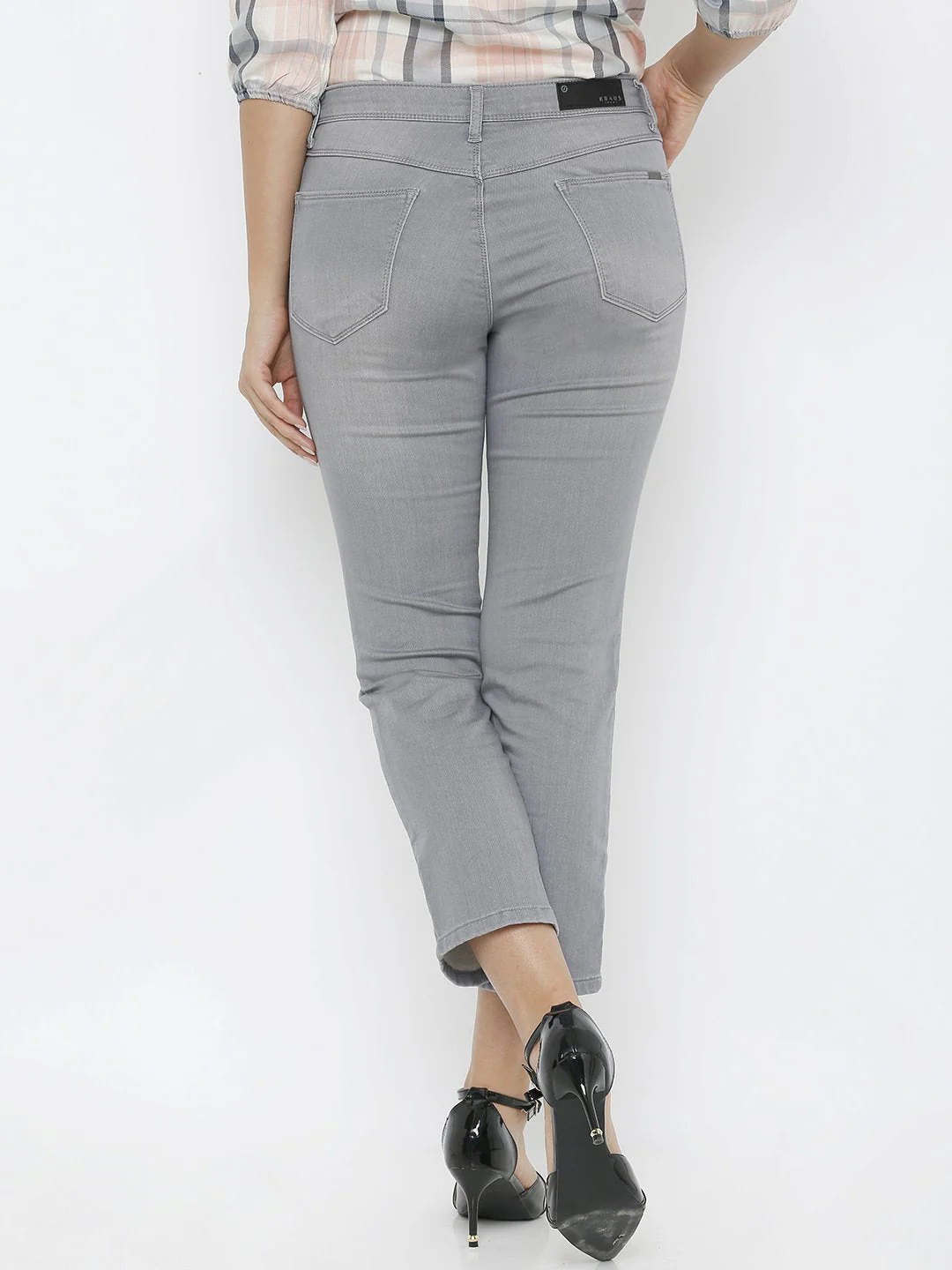 Women Grey Mid-Rise Crop Flare Jeans - Image 3