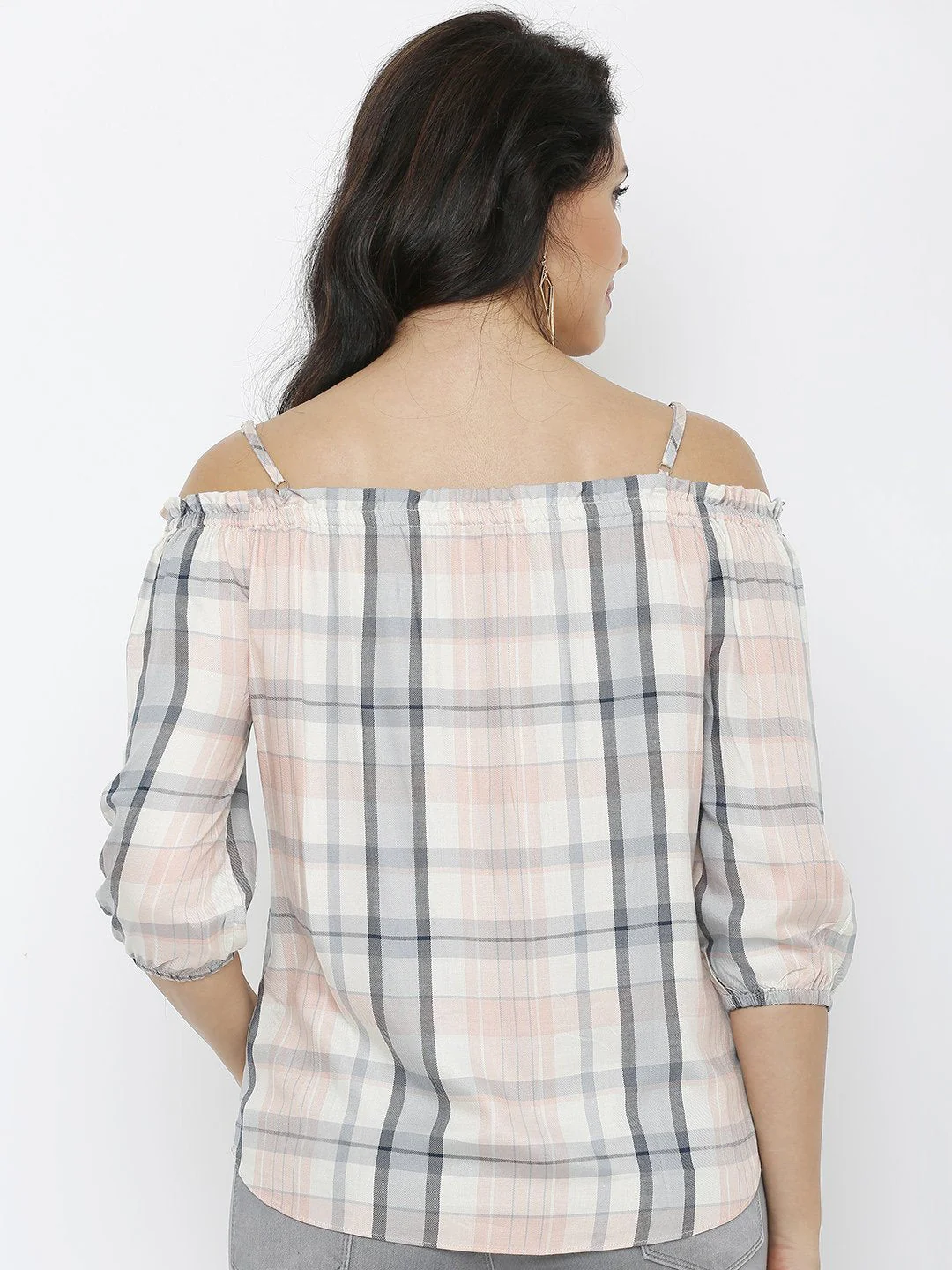 Women Grey/Peach Off Shoulder Top - Image 3