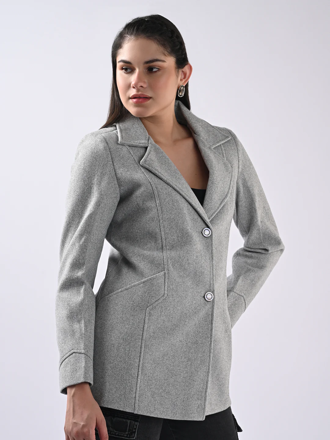 Women Grey Slim Fit Coat - Image 4