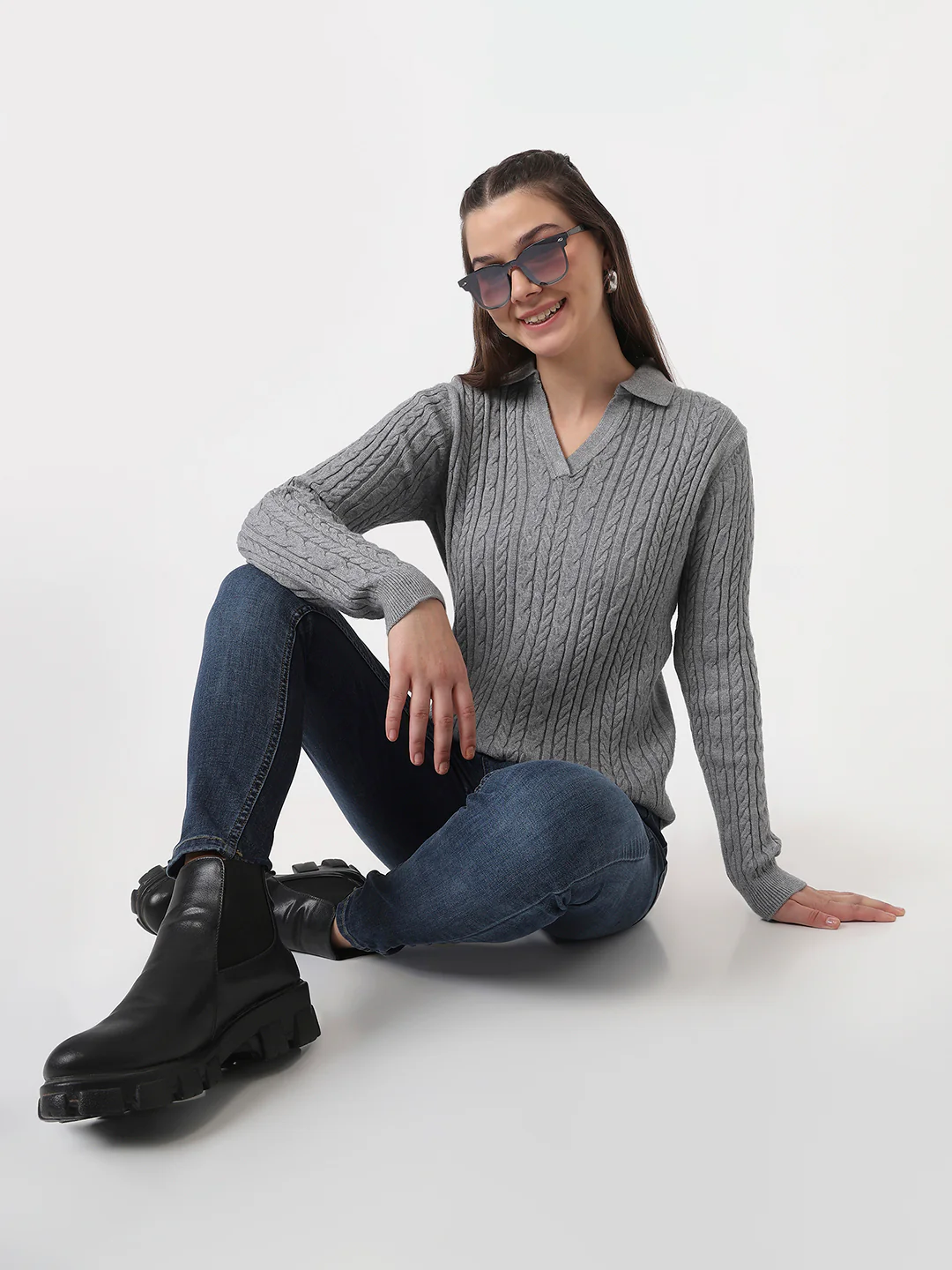 Women Grey Slim Fit Sweater