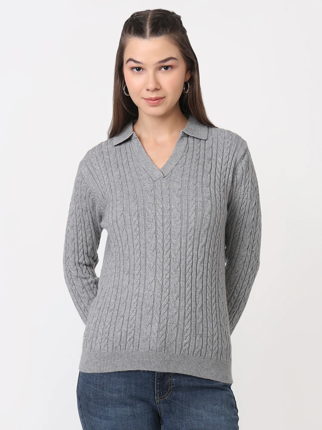 Women Grey Slim Fit Sweater - Image 2