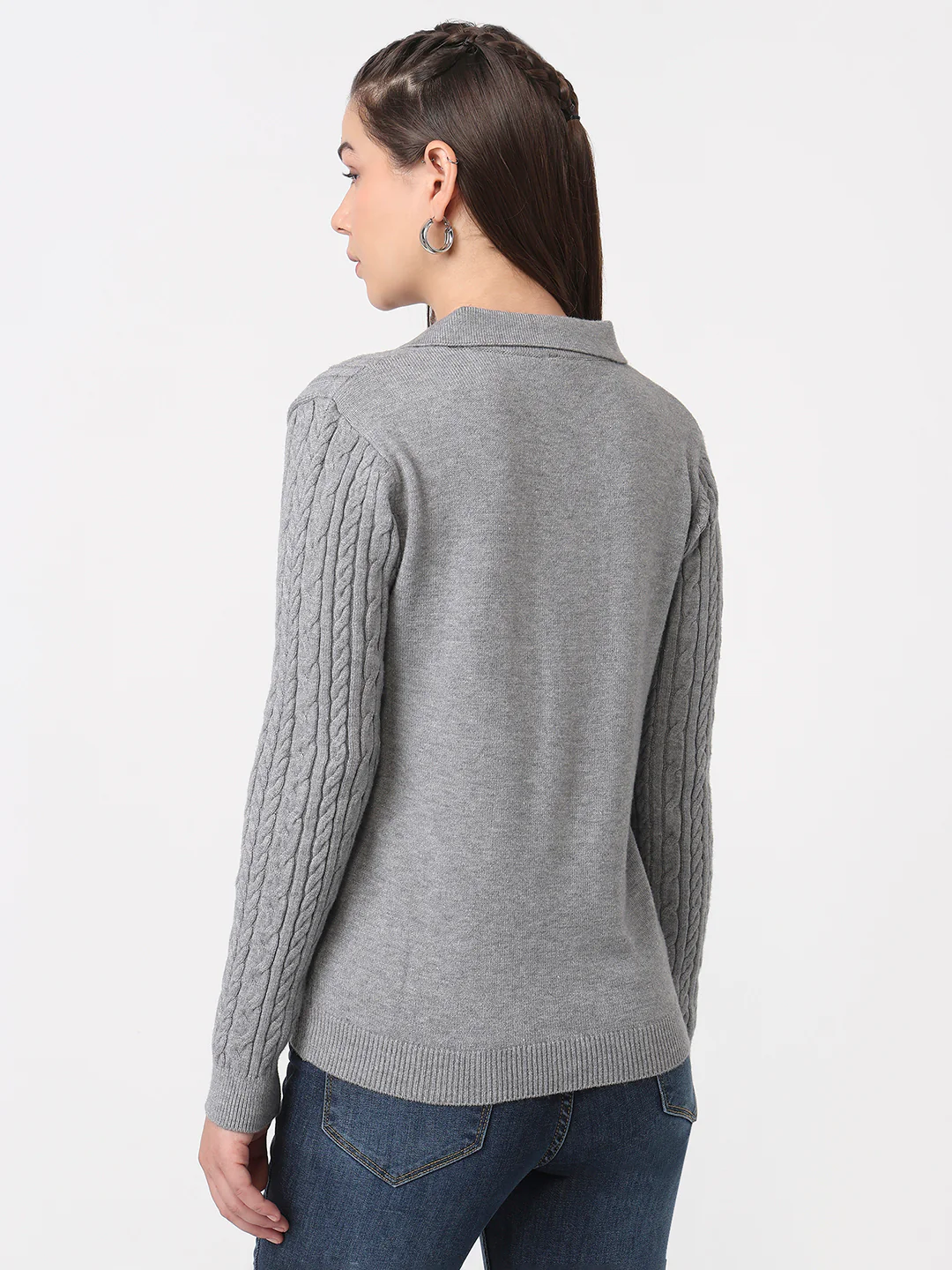 Women Grey Slim Fit Sweater - Image 3