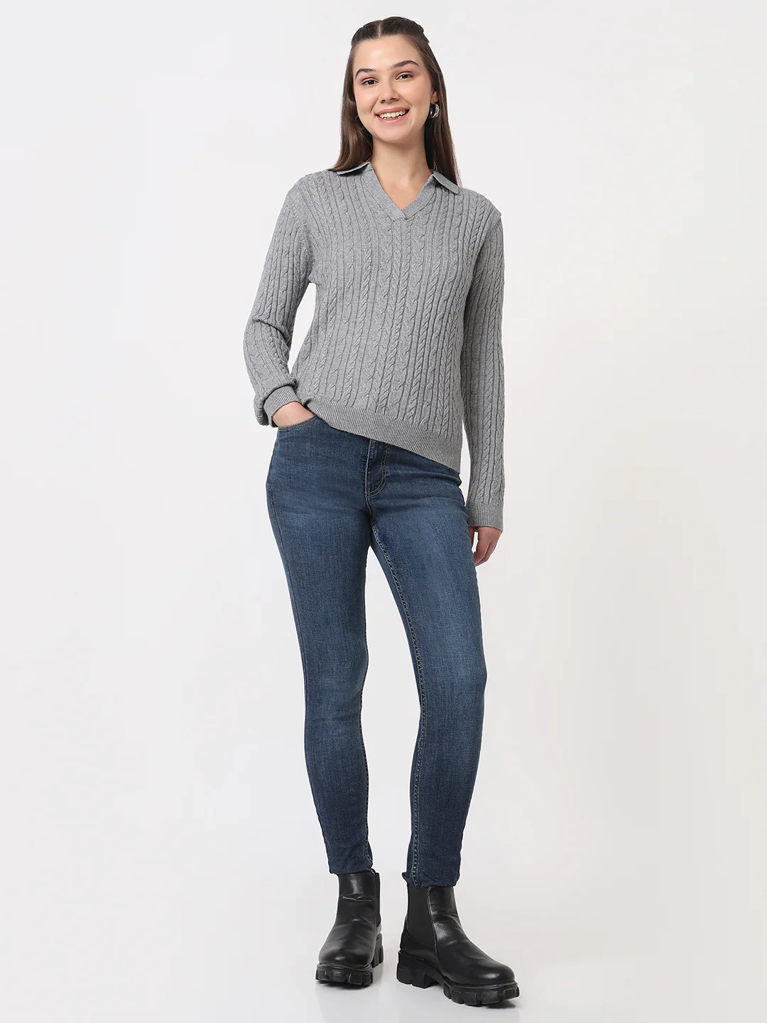Women Grey Slim Fit Sweater - Image 4