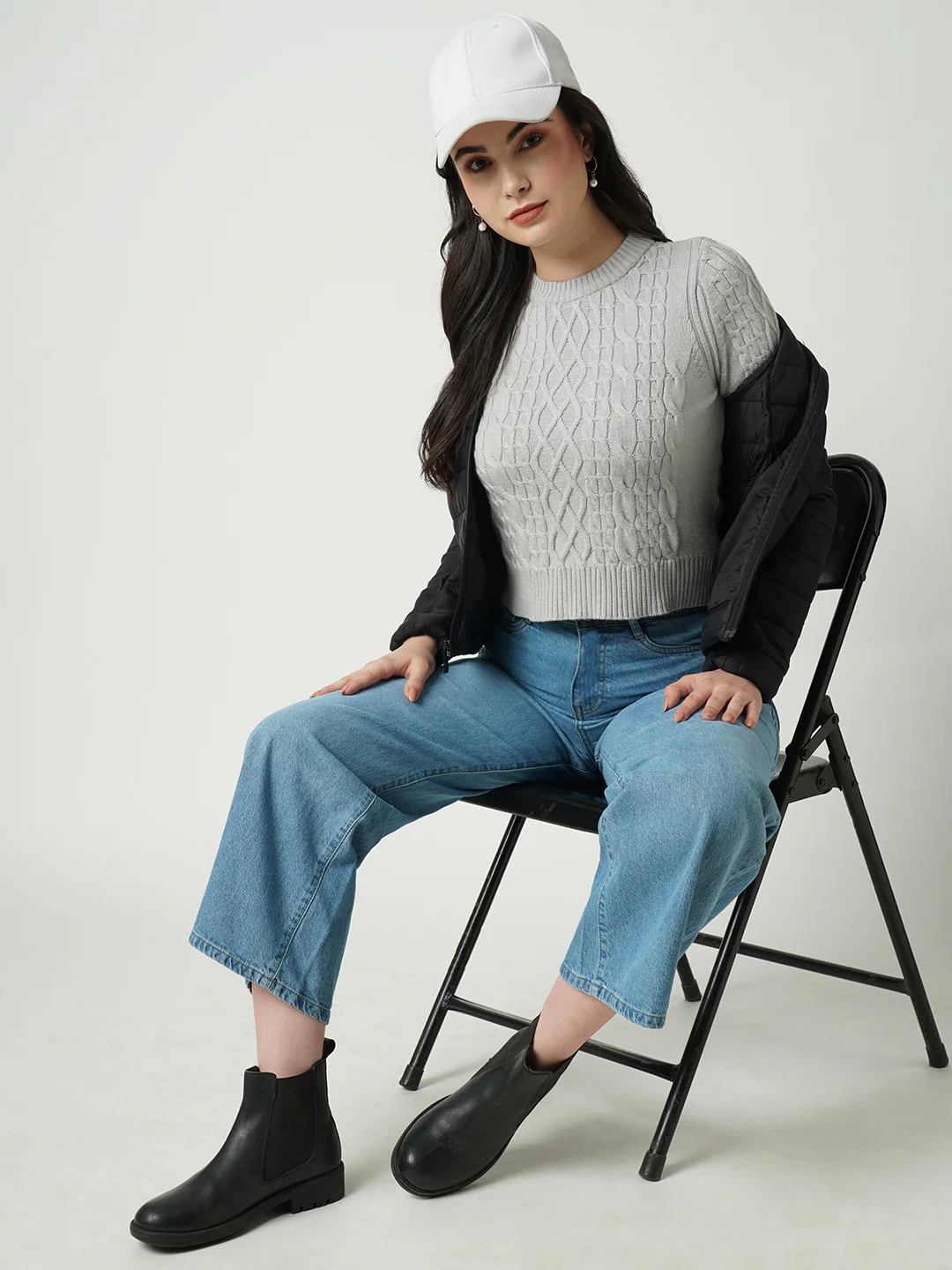 Women Grey Slim Fit Sweater