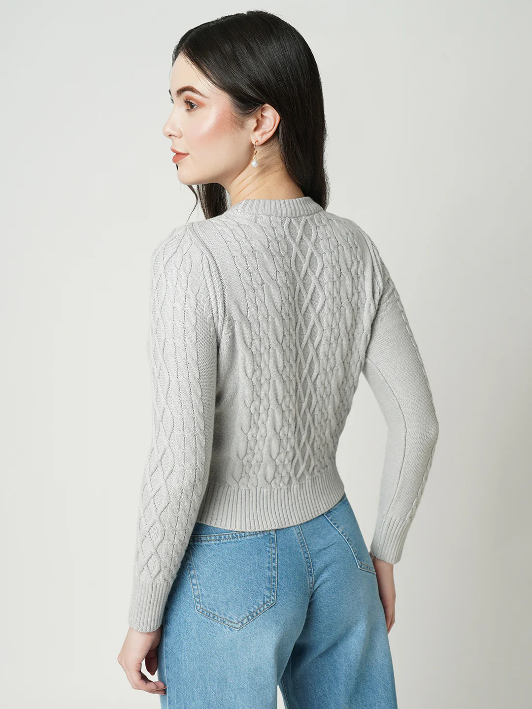 Women Grey Slim Fit Sweater - Image 3
