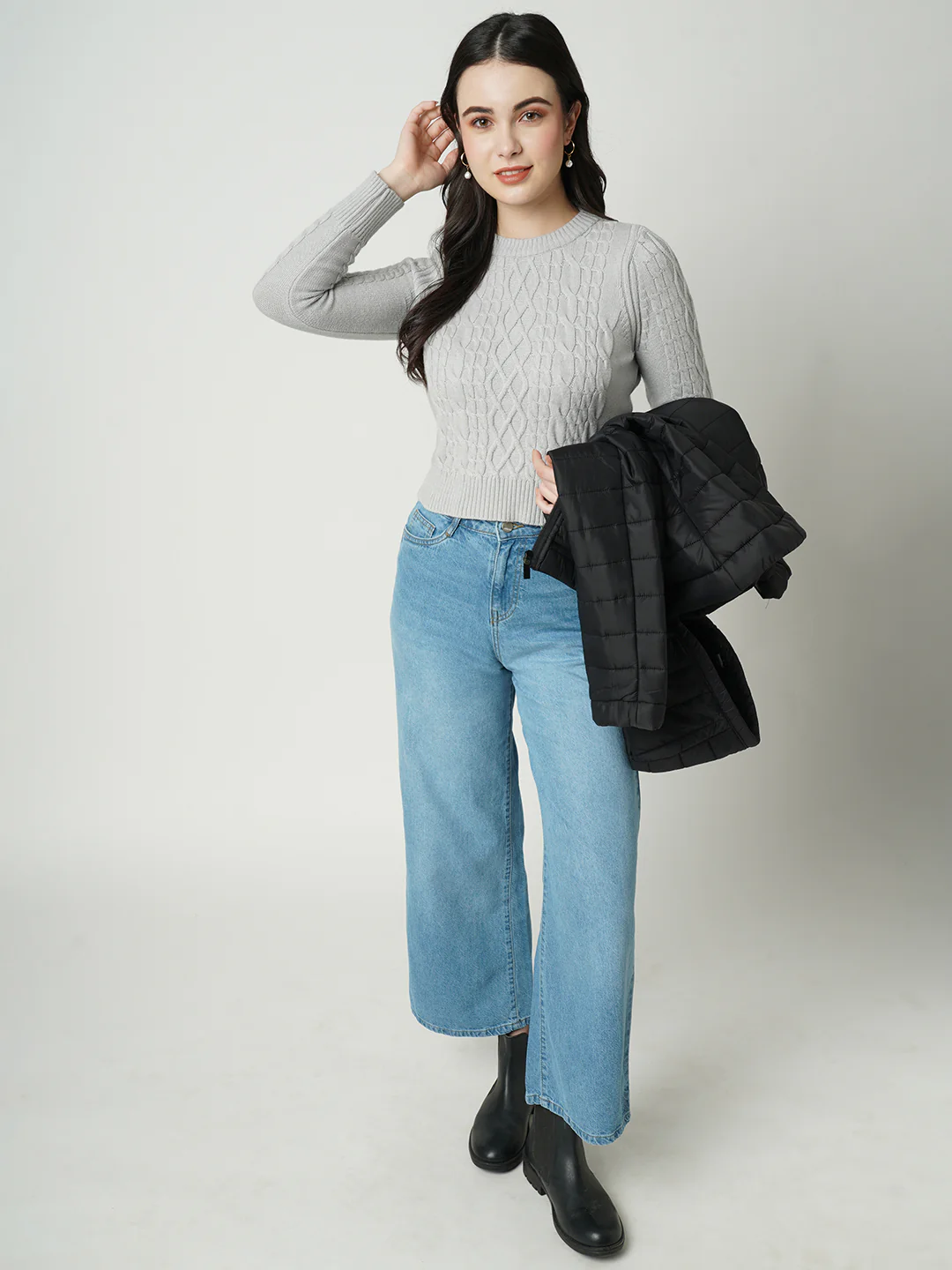 Women Grey Slim Fit Sweater - Image 4