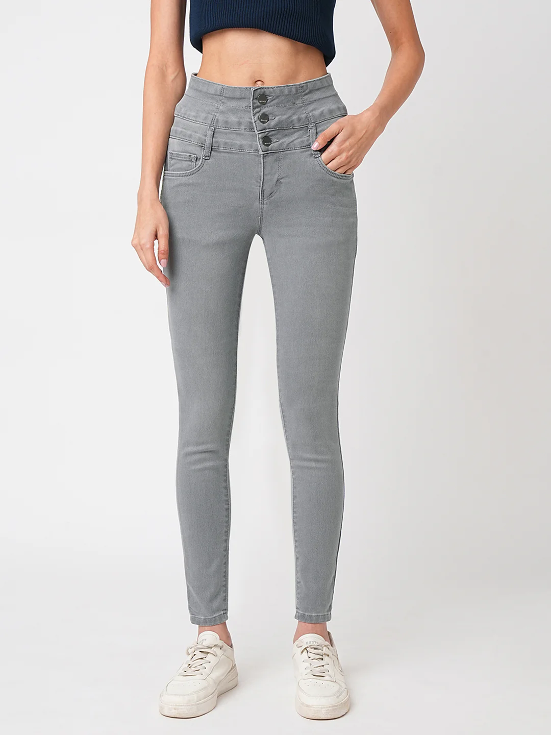 Women Grey Super High-Rise Super Skinny Jeans - Image 2