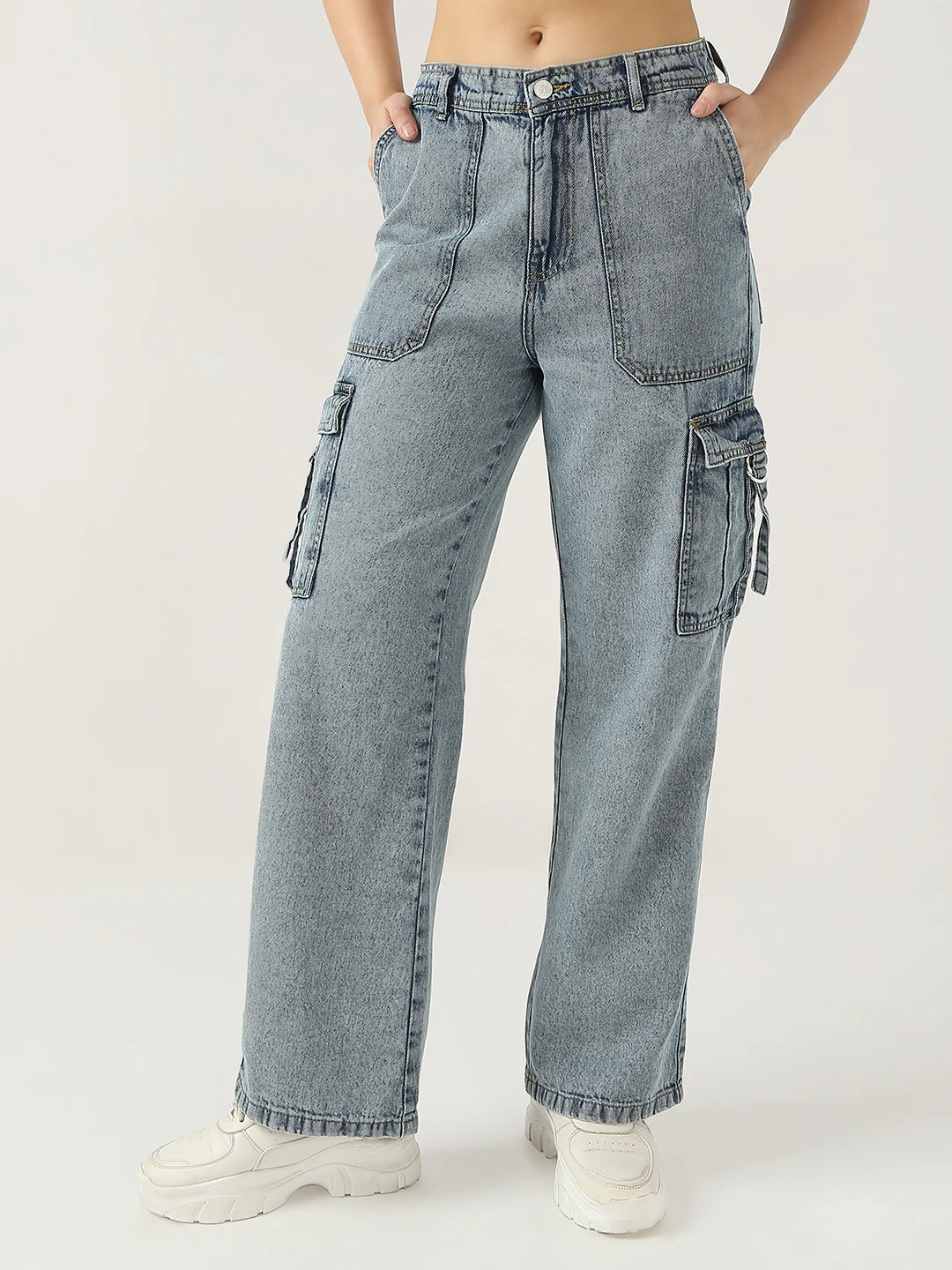 Women Blue High-Rise Cargo - Image 2