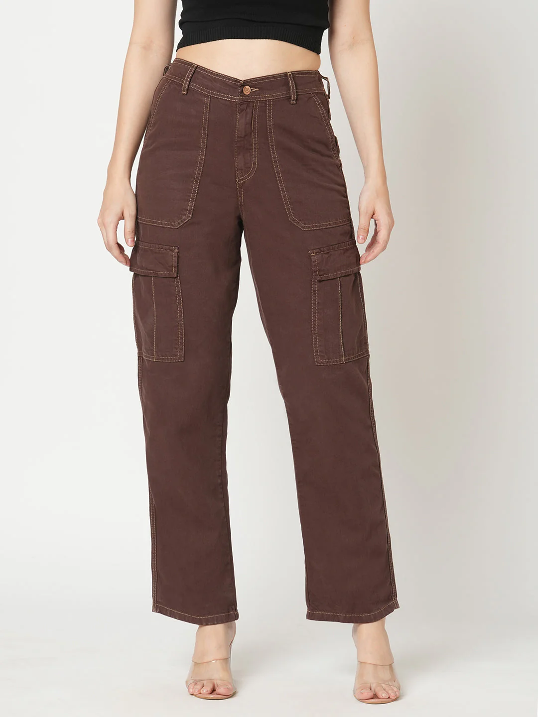 Women Sepia High-Rise Cargo - Image 2