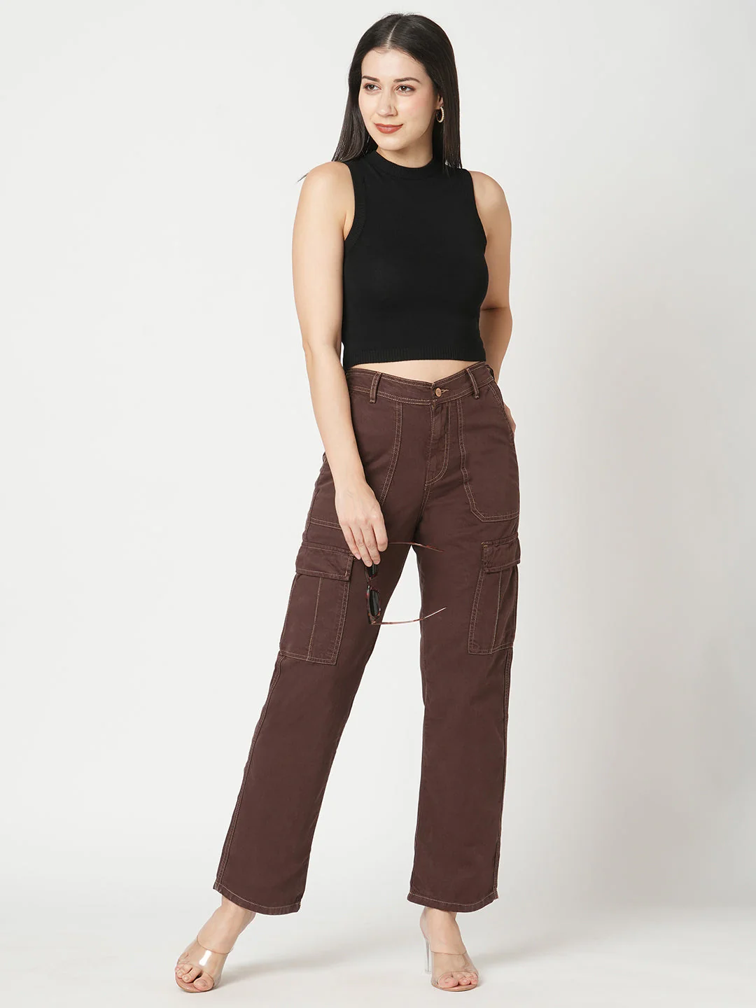 Women Sepia High-Rise Cargo - Image 4