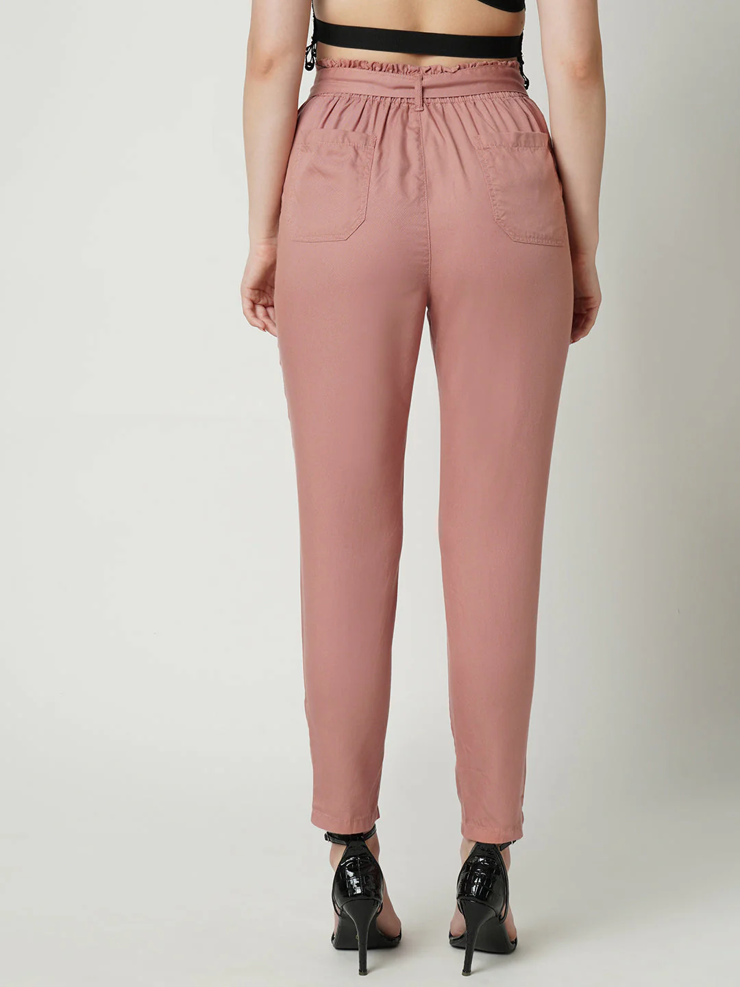 Women High-Rise Comfort Fit Paper Bag Pants - Image 3