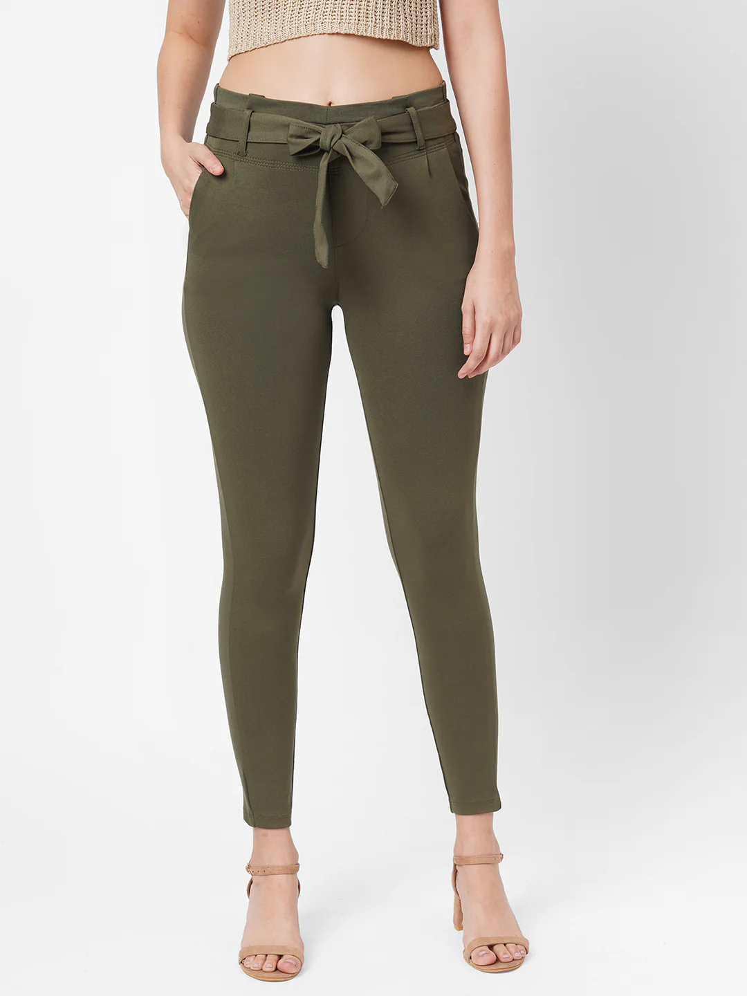 Women High-Rise Comfort Paper Bag Pants - Image 2