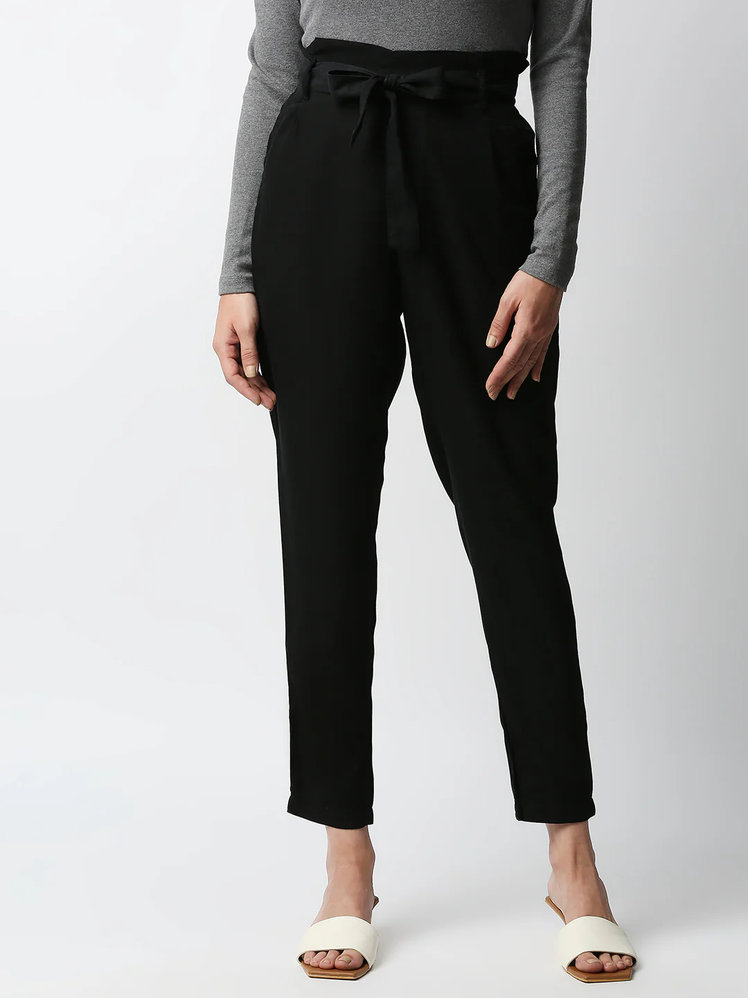 Women High-Rise Comfort Paper Bag Pants