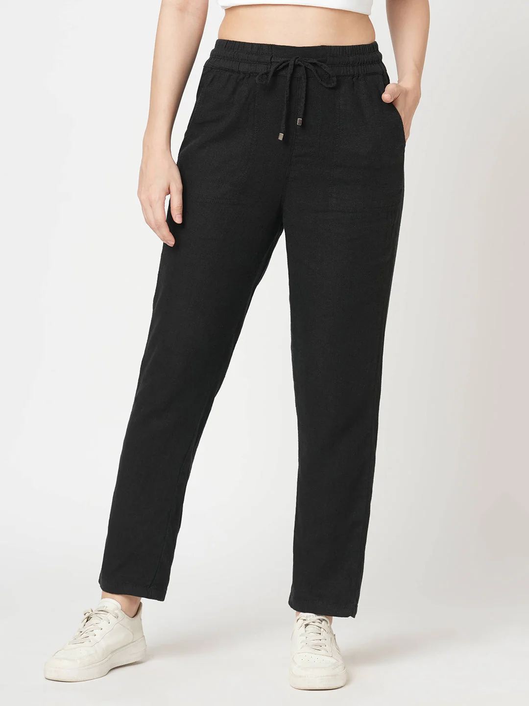 Women High-Rise Comfort Paper Bag Pants - Image 2
