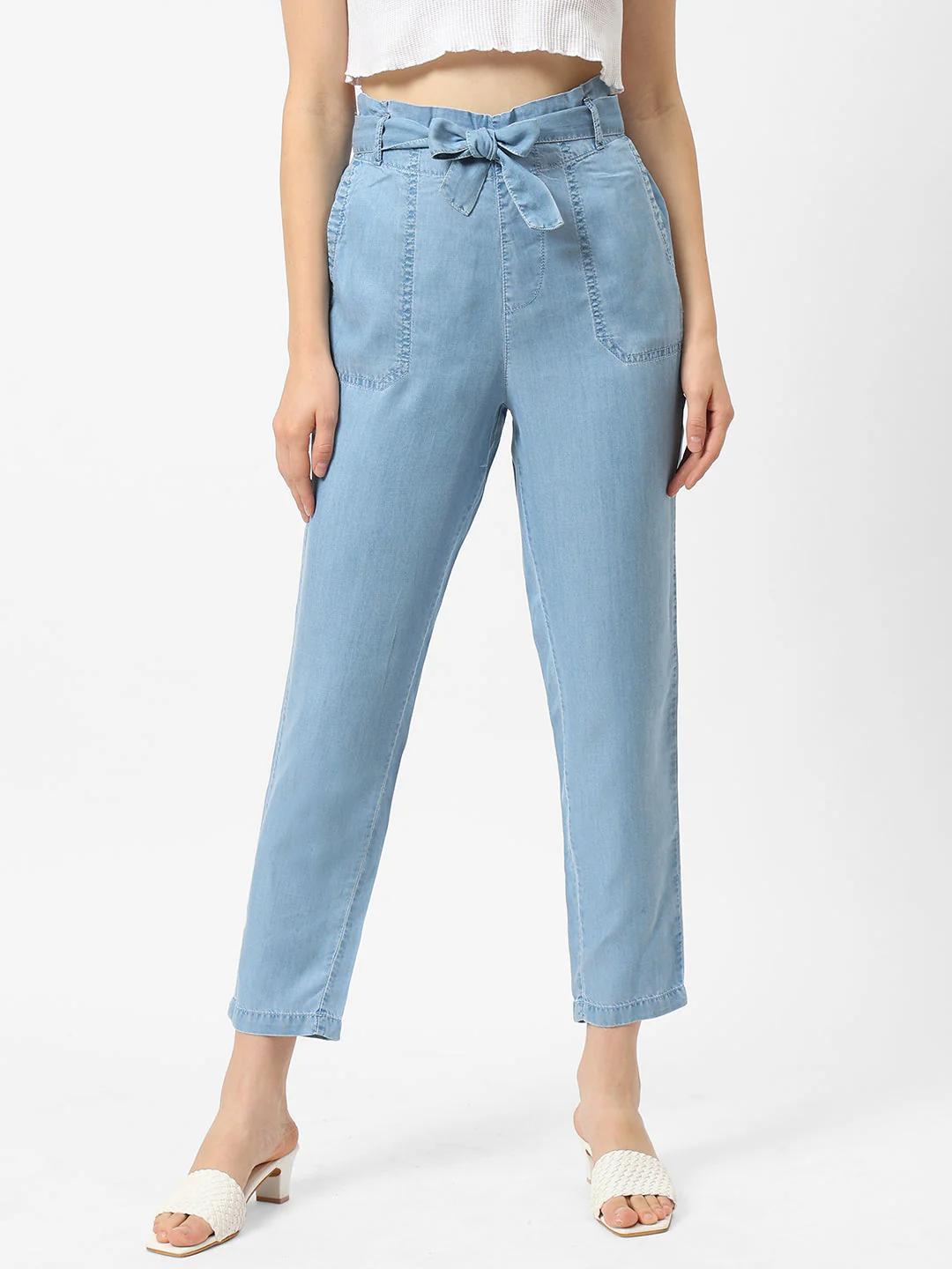 Women High-Rise Comfort Paper Bag Pants - Image 2
