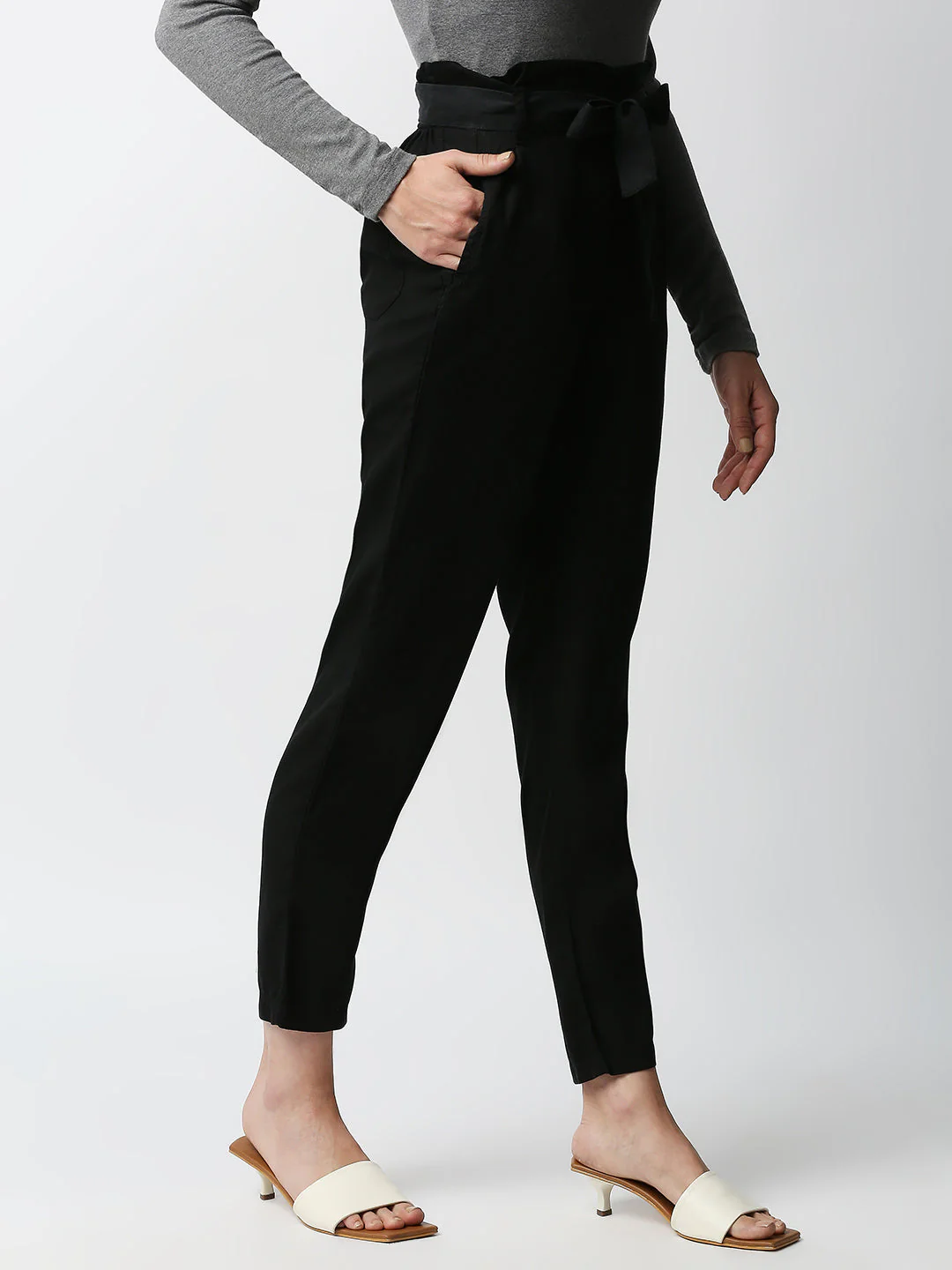 Women High-Rise Comfort Paper Bag Pants - Image 4