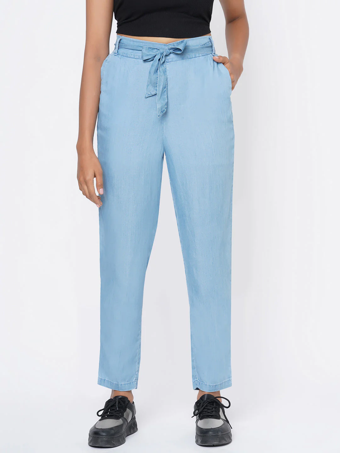 Women High-Rise Comfort Paper Bag Pants - Image 2
