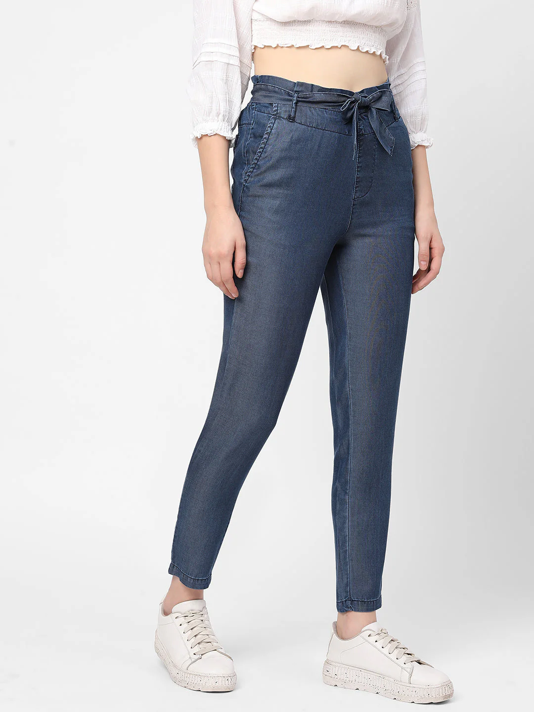 Women High-Rise Comfort Paper Bag Pants - Image 4
