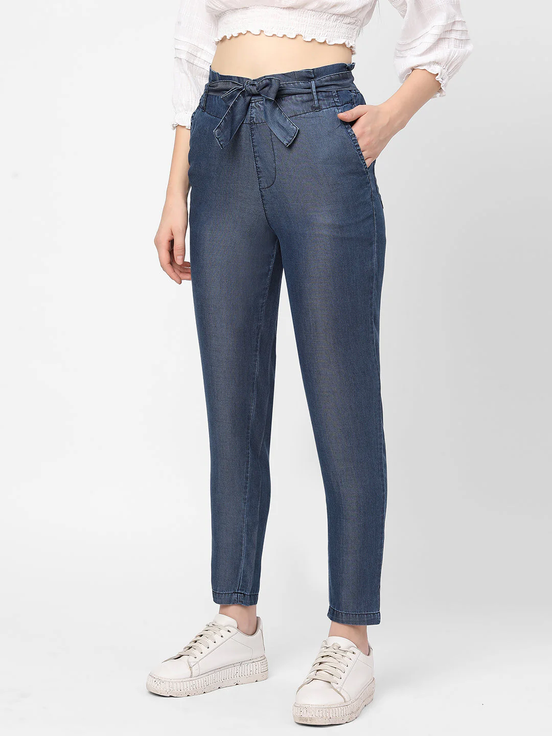 Women High-Rise Comfort Paper Bag Pants - Image 5