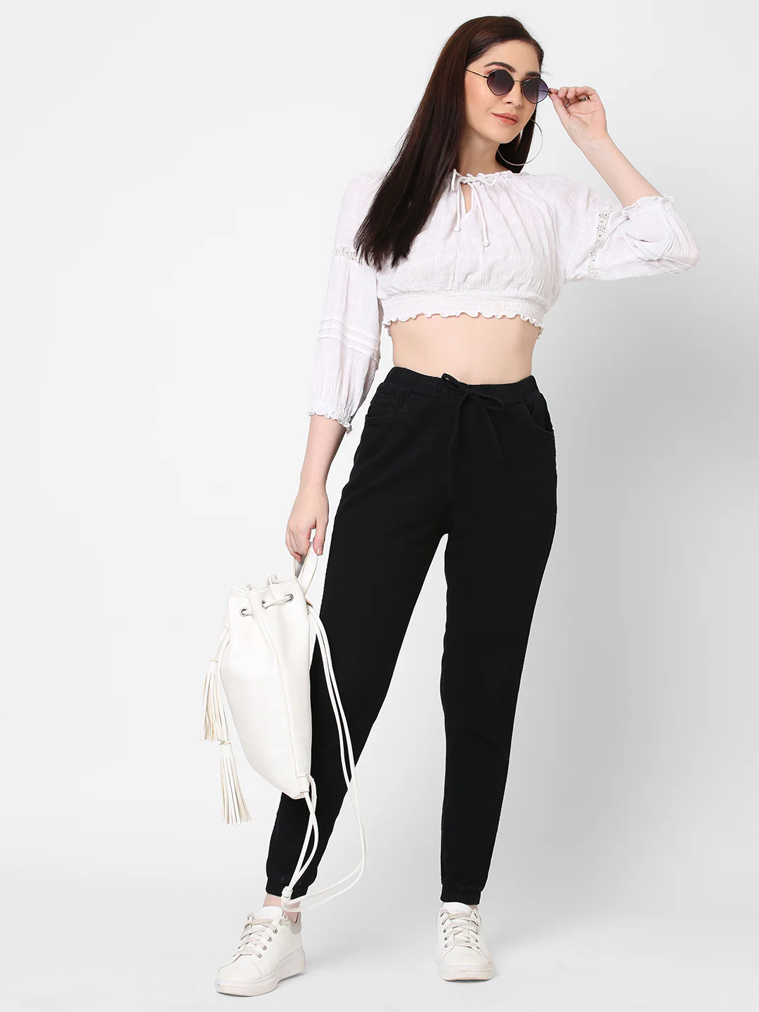 Women High-Rise Denim Joggers