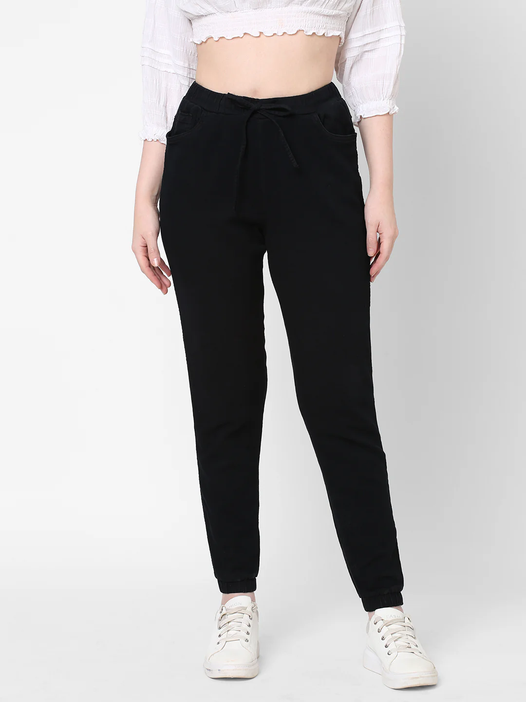Women High-Rise Denim Joggers - Image 2