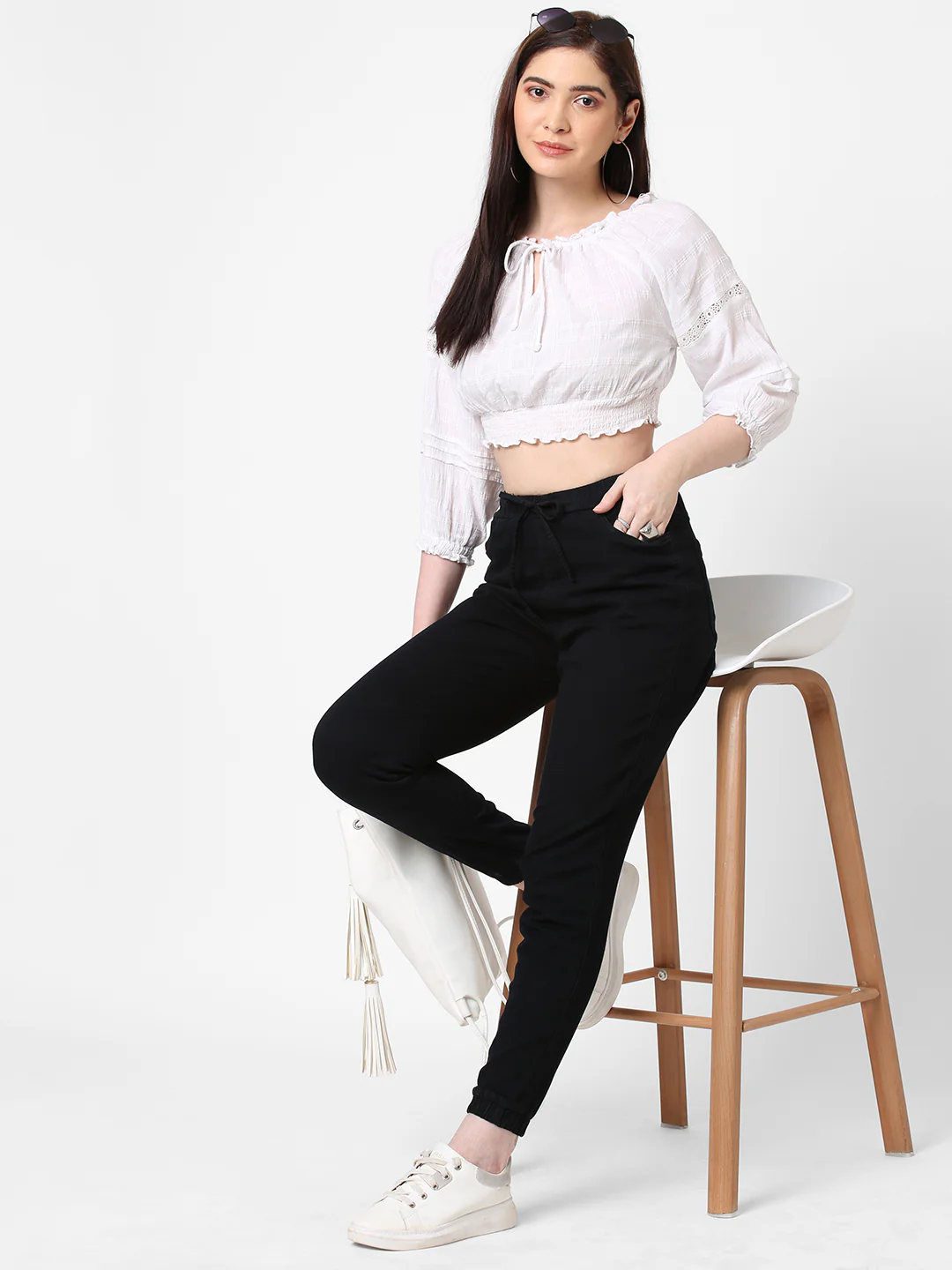 Women High-Rise Denim Joggers - Image 4