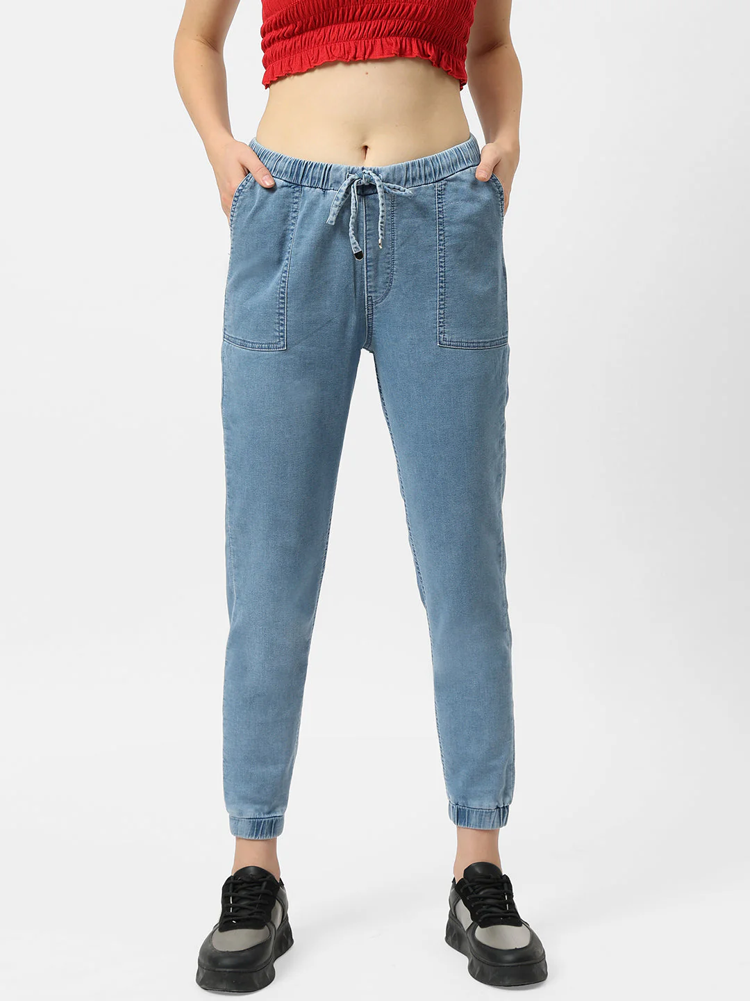 Women High-Rise Denim Joggers - Image 2