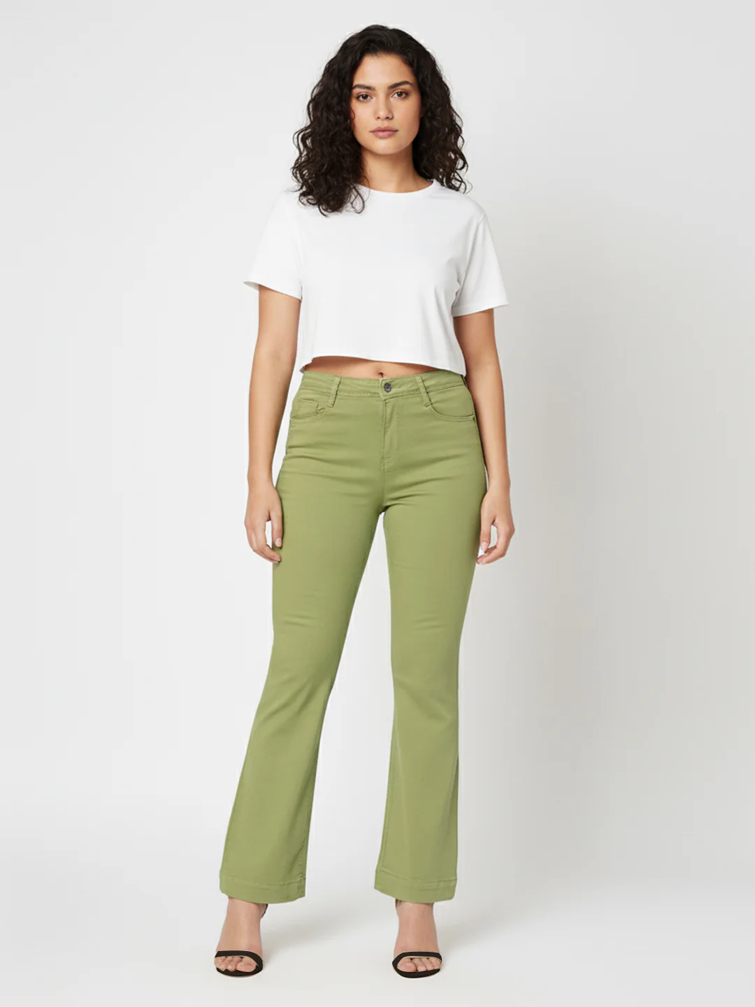 Women Olive High-Rise Flare Jeans - Image 5
