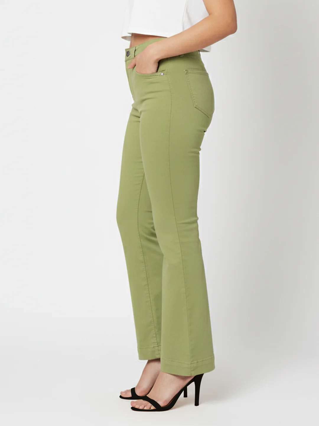 Women Olive High-Rise Flare Jeans - Image 7