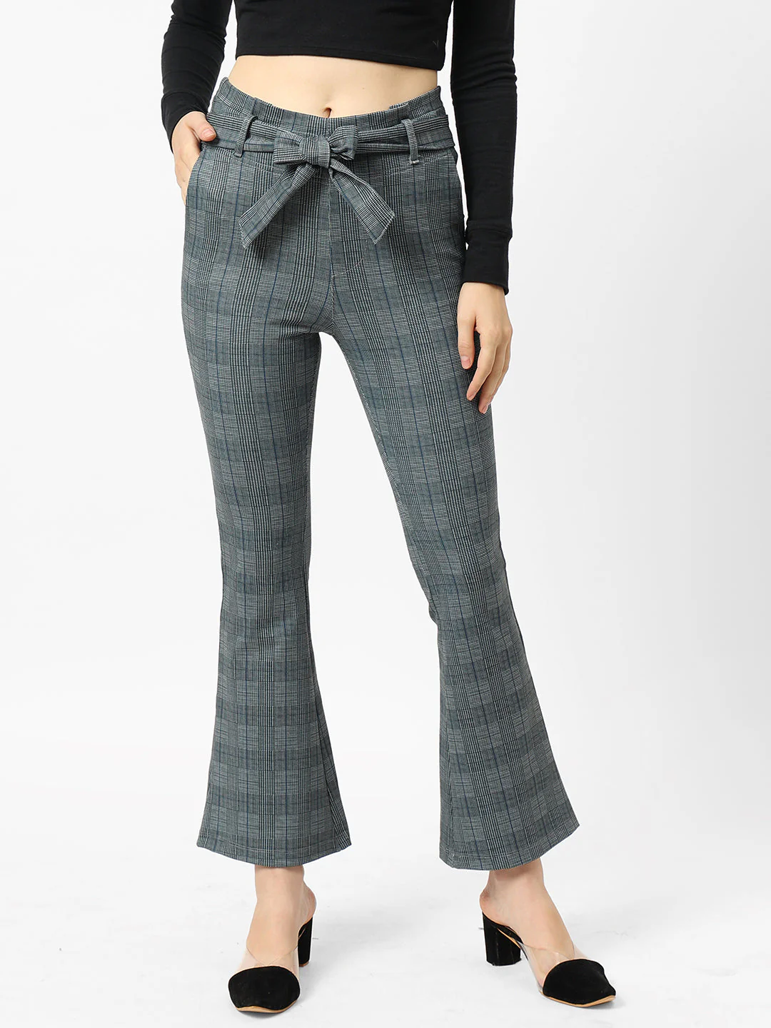 Women High-Rise Flared Paper Bag Pants - Image 2