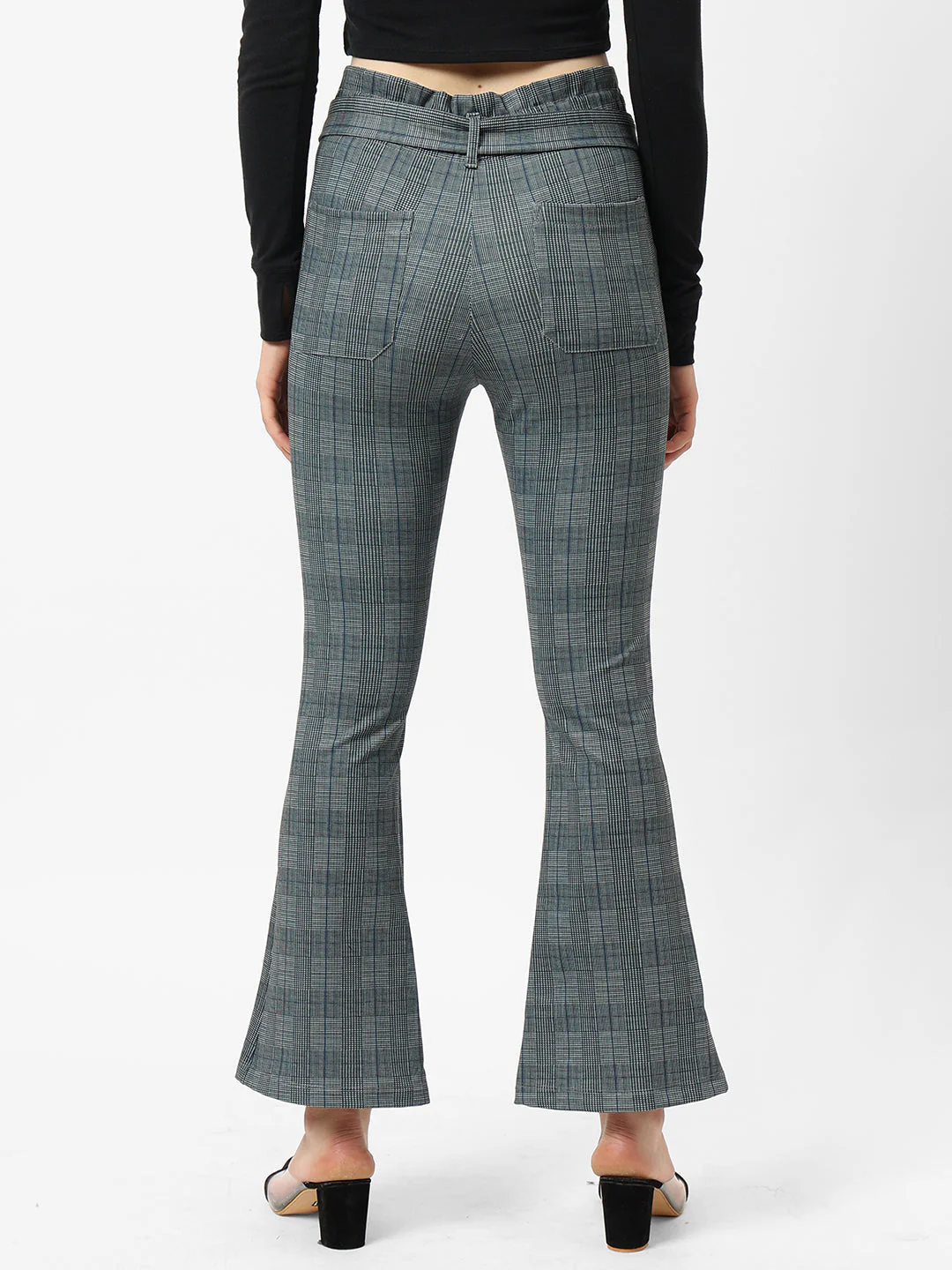 Women High-Rise Flared Paper Bag Pants - Image 3
