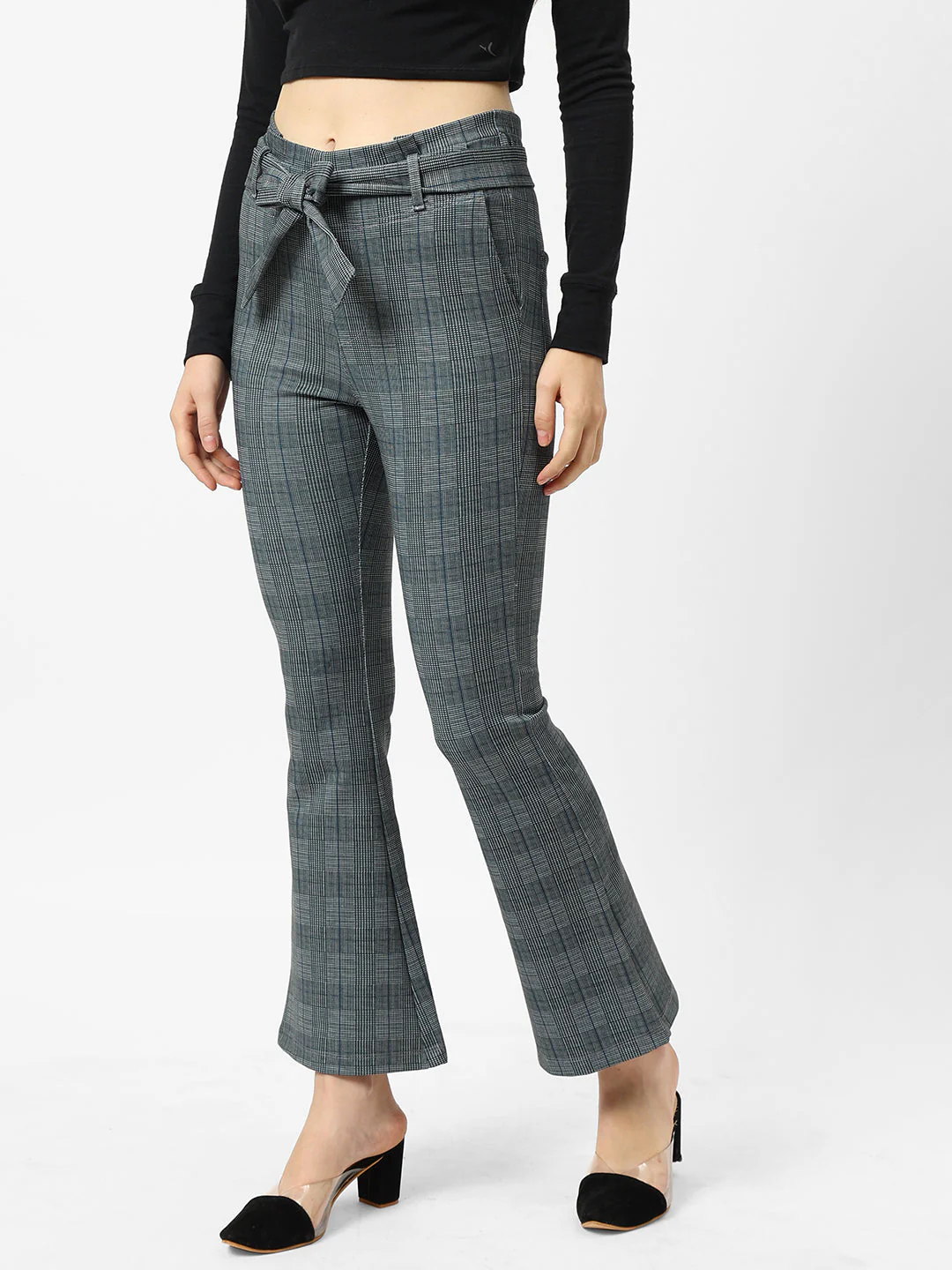 Women High-Rise Flared Paper Bag Pants - Image 4