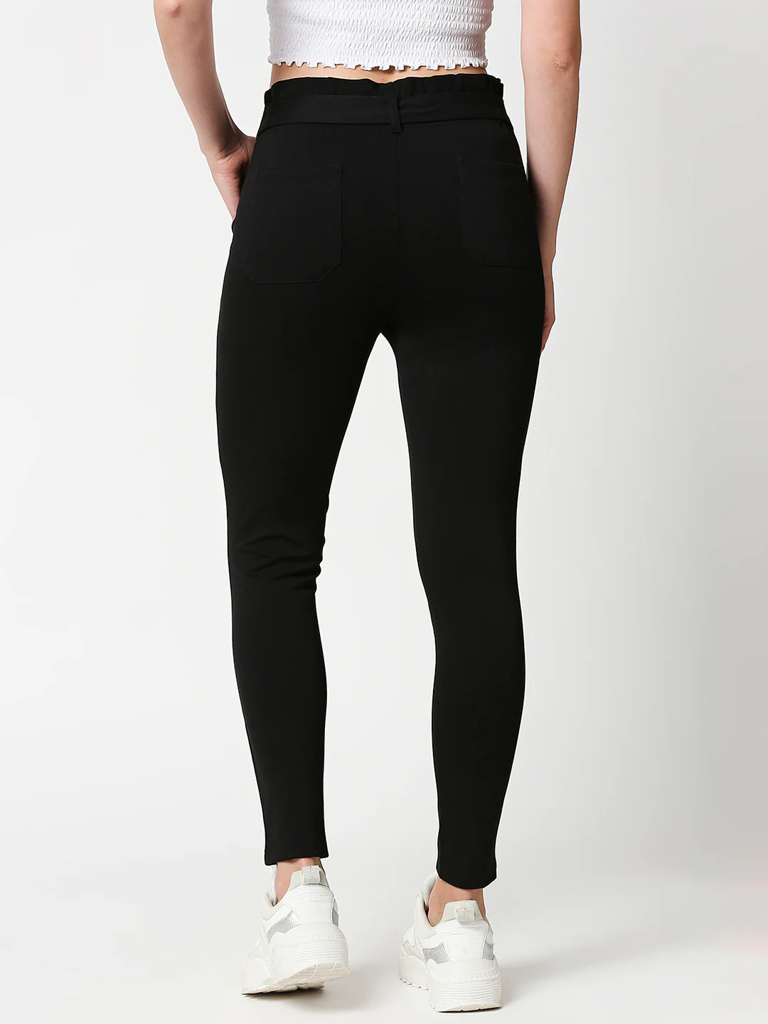 Women High-Rise Knitted Paper Bag Pants - Image 3