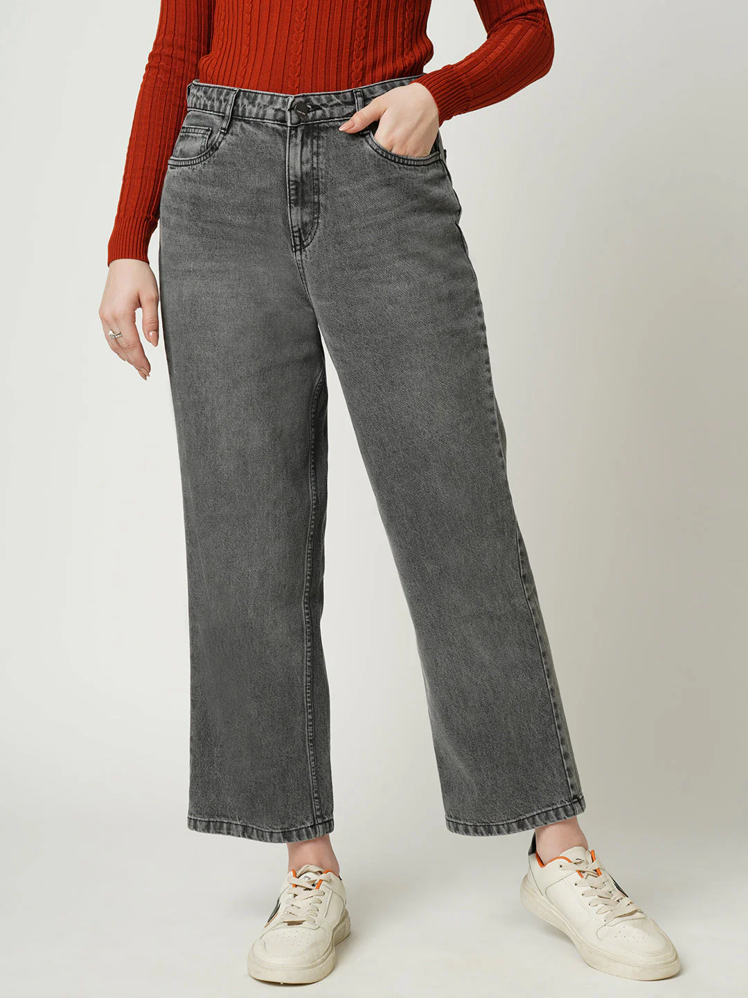 Women Grey High-Rise Loose Straight Fit Jeans - Image 2