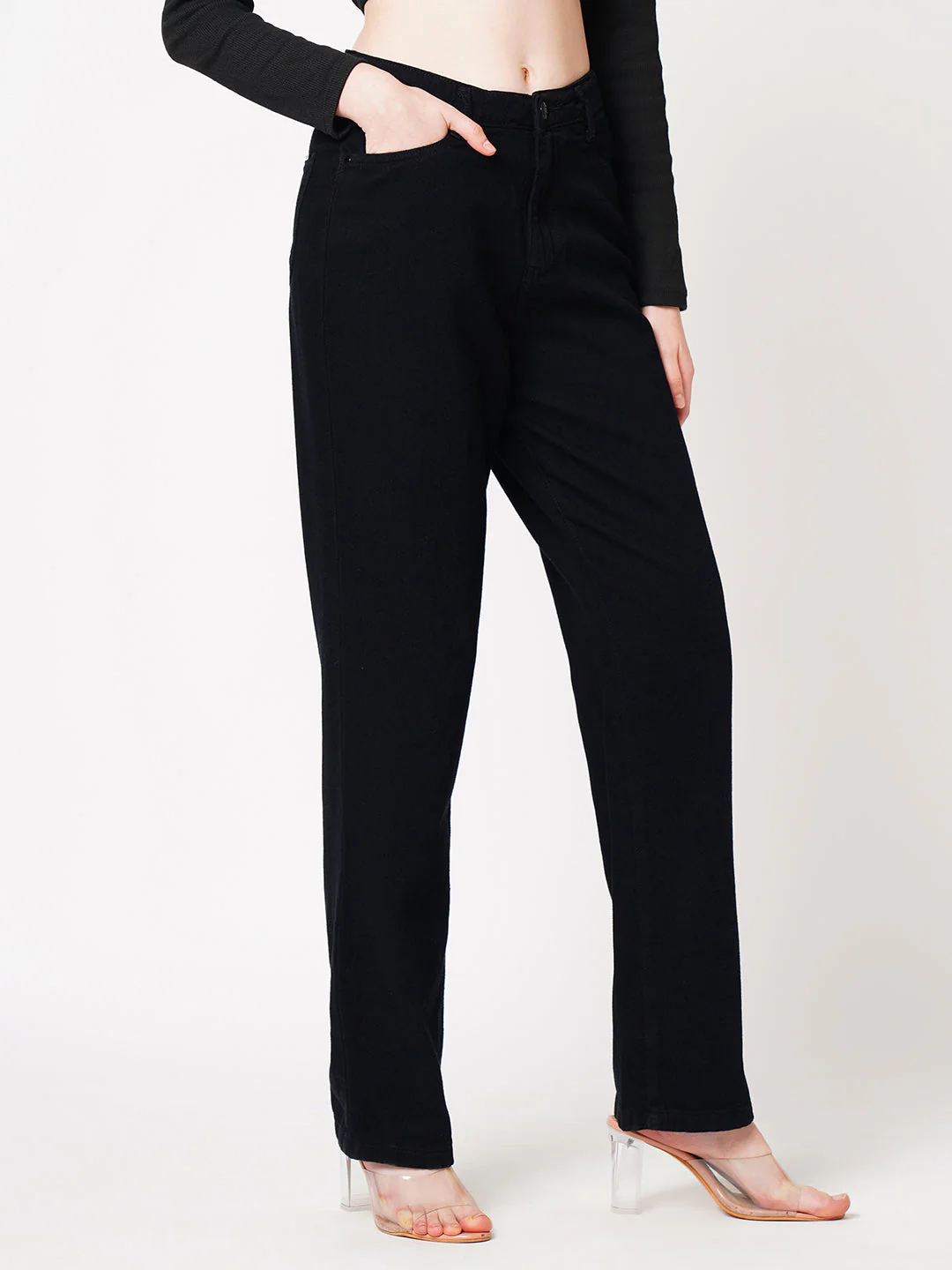Women Black High-Rise Loose Straight Jeans - Image 5