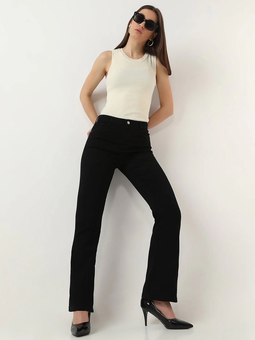 Women High-Rise Mini Flare Jeans