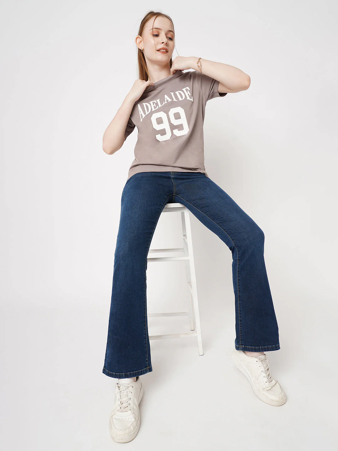 Women High-Rise Mini Flare Jeans