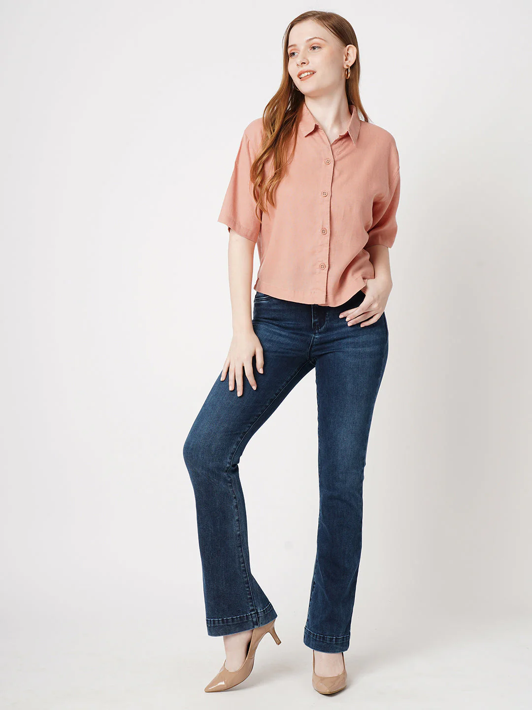 Women High-Rise Mini Flare Jeans - Image 2