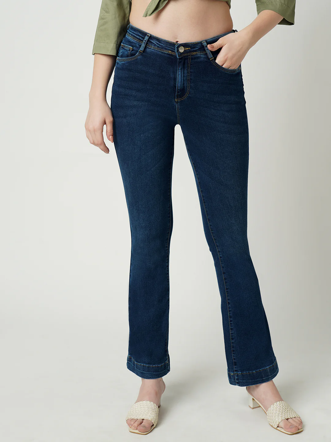 Women High-Rise Mini Flare Jeans - Image 2