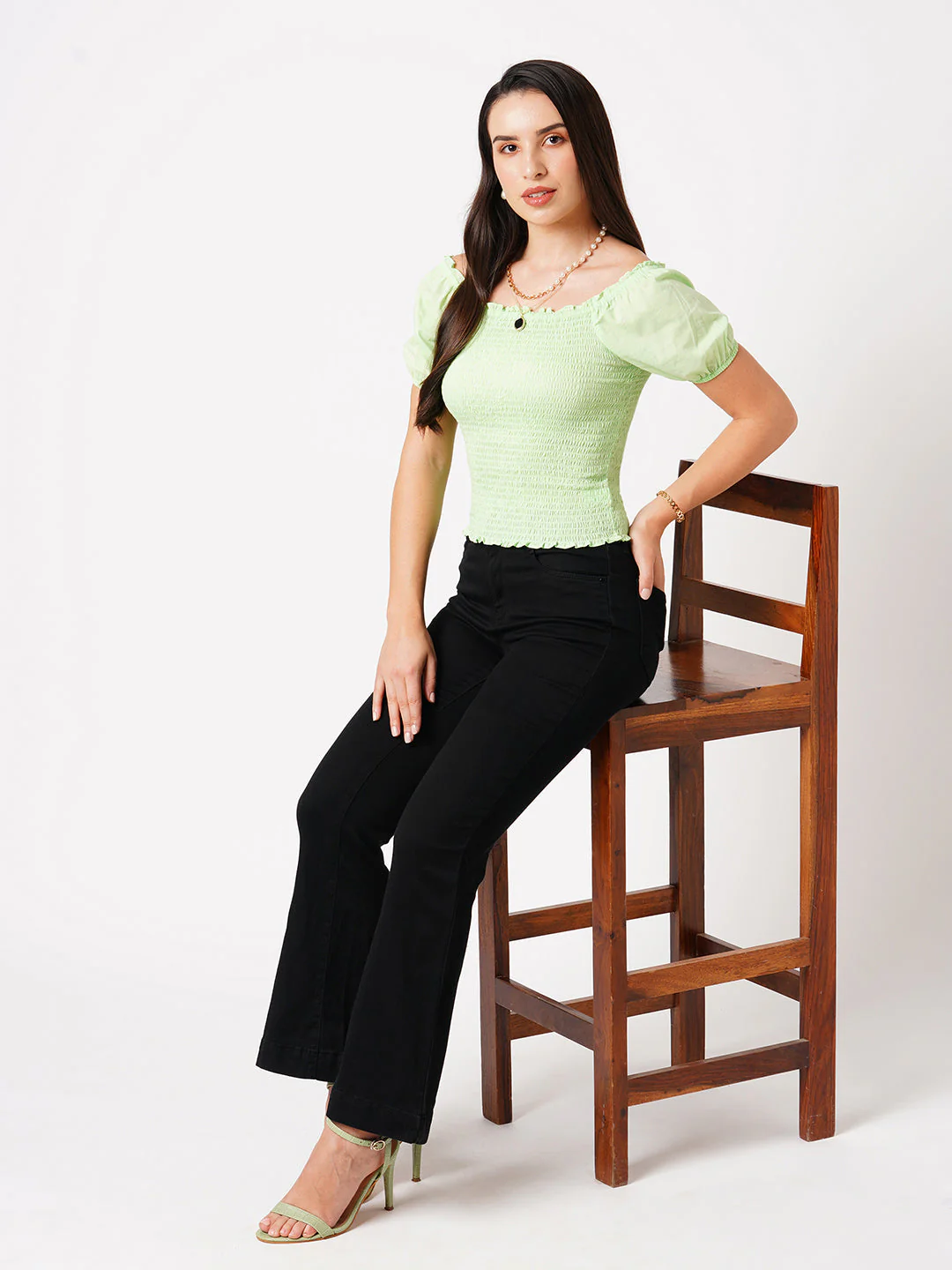 Women High-Rise Mini Flare Jeans