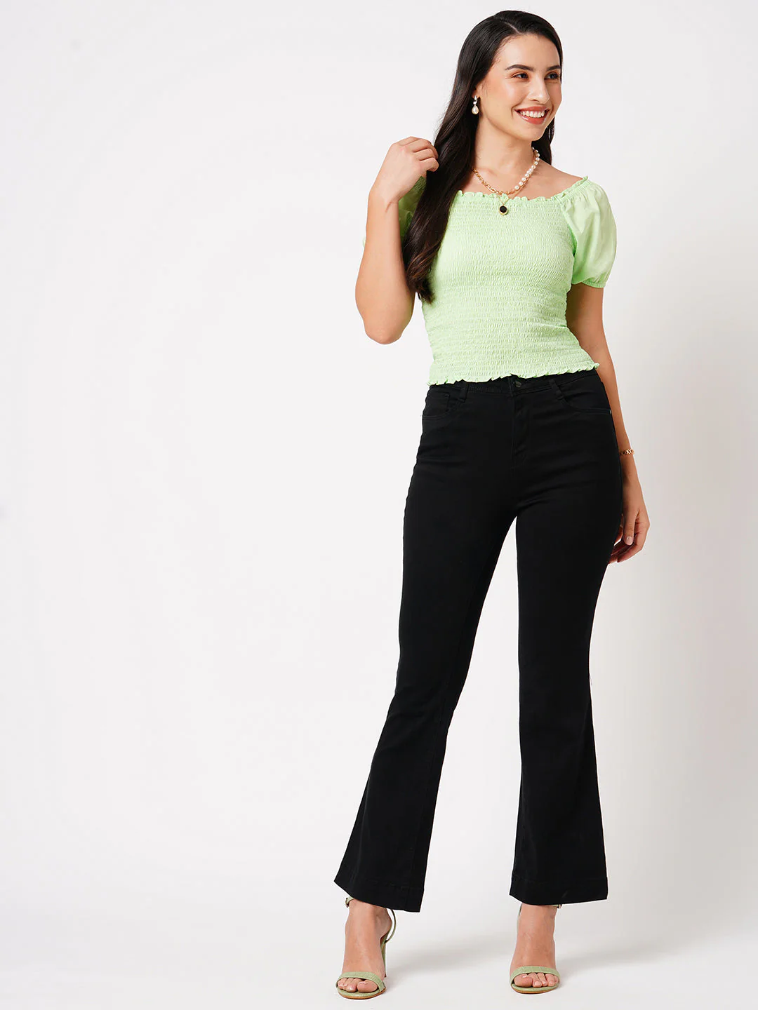 Women High-Rise Mini Flare Jeans - Image 4
